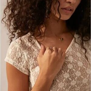 Free People Keep It Simple Lace Baby Tee Ivory Ruched Semi Sheer Small NWT